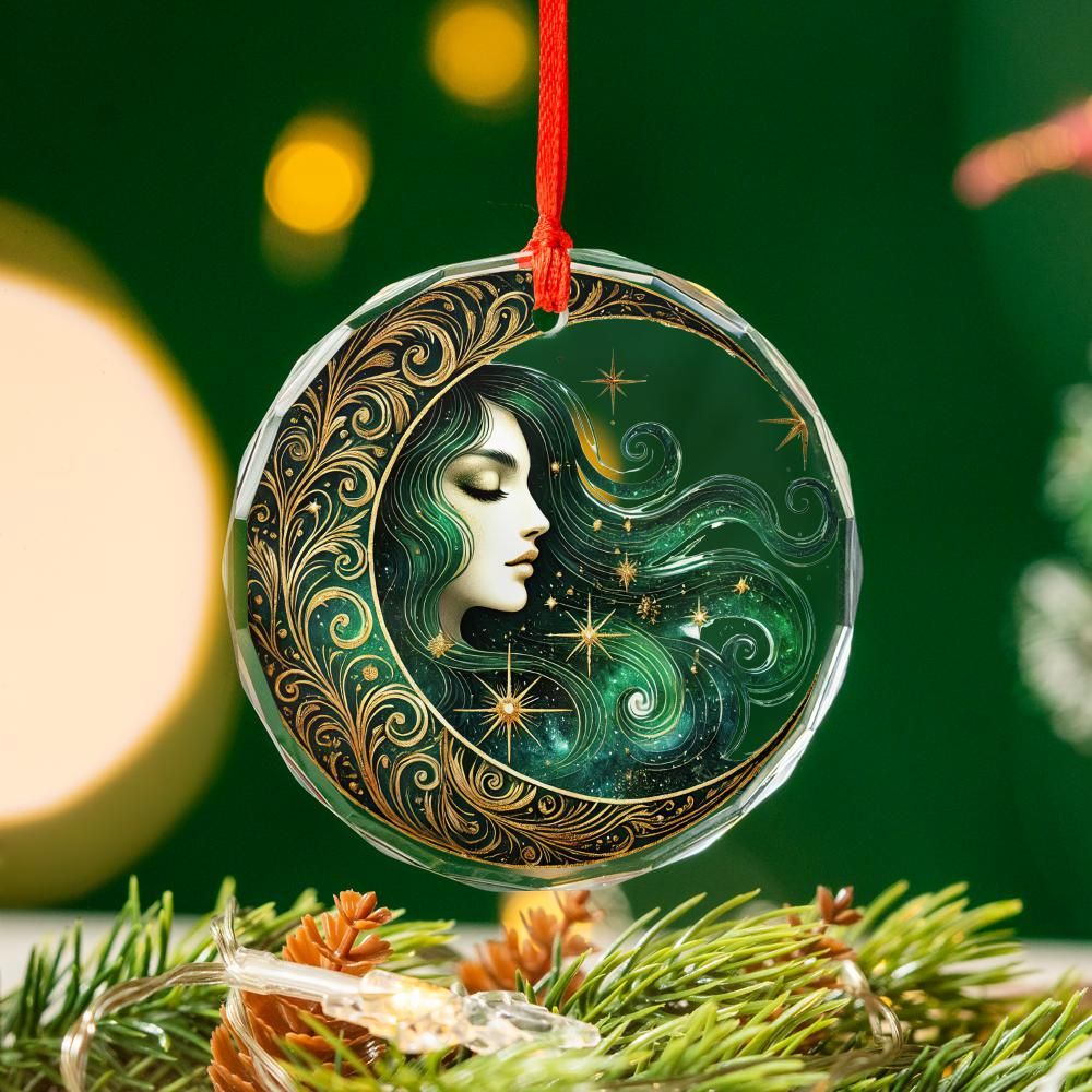 Celestial Goddess Moon Glass Ornament Pagan Christmas Tree Ornament-MoonChildWorld