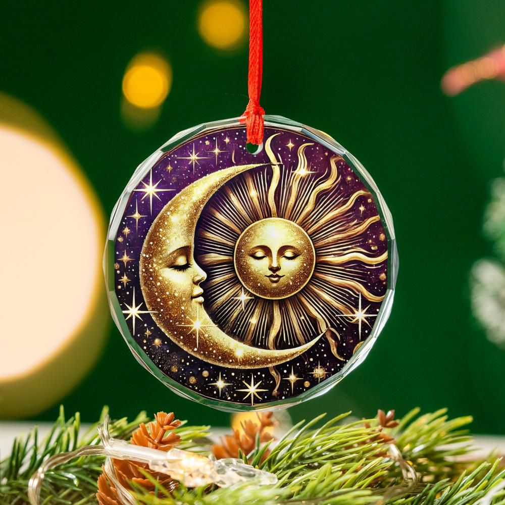 Celestial Sun Moon Goddess Glass Ornament Wicca Christmas Tree Ornament-MoonChildWorld