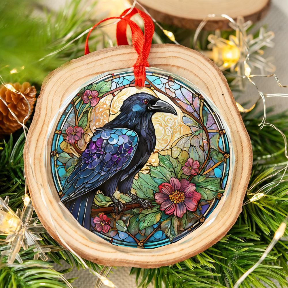 Dark Crow Glass Ornament Black Raven Christmas Tree Ornament-MoonChildWorld