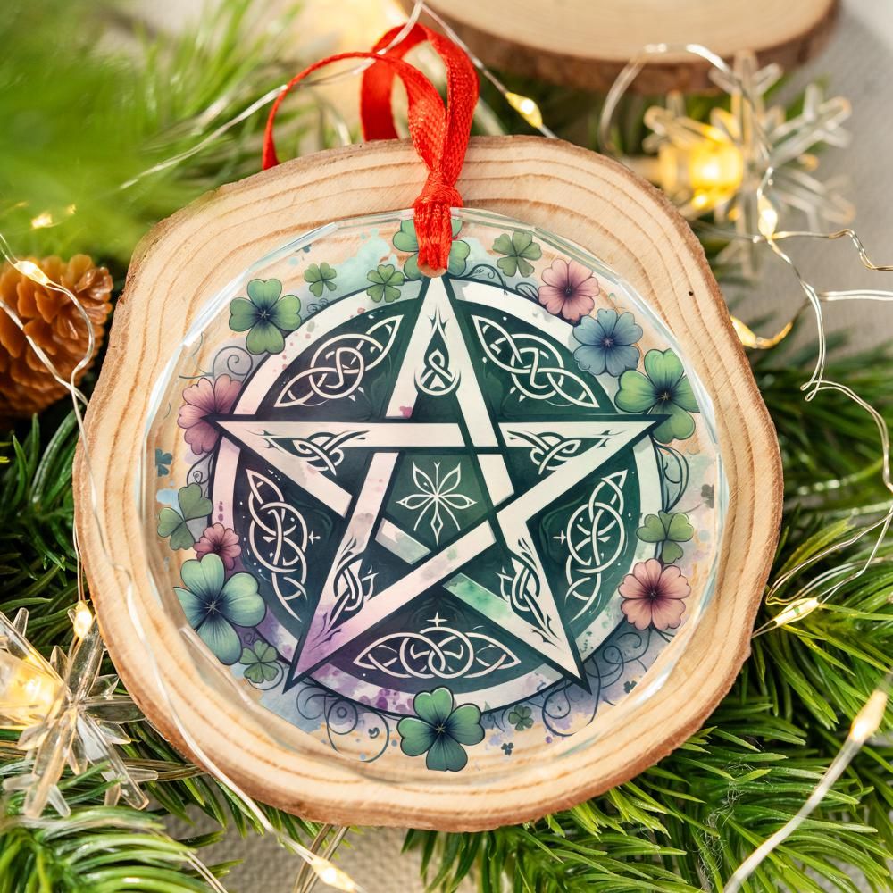 Celtic Pentacle Glass Ornament Pagan Yule Ornament-MoonChildWorld