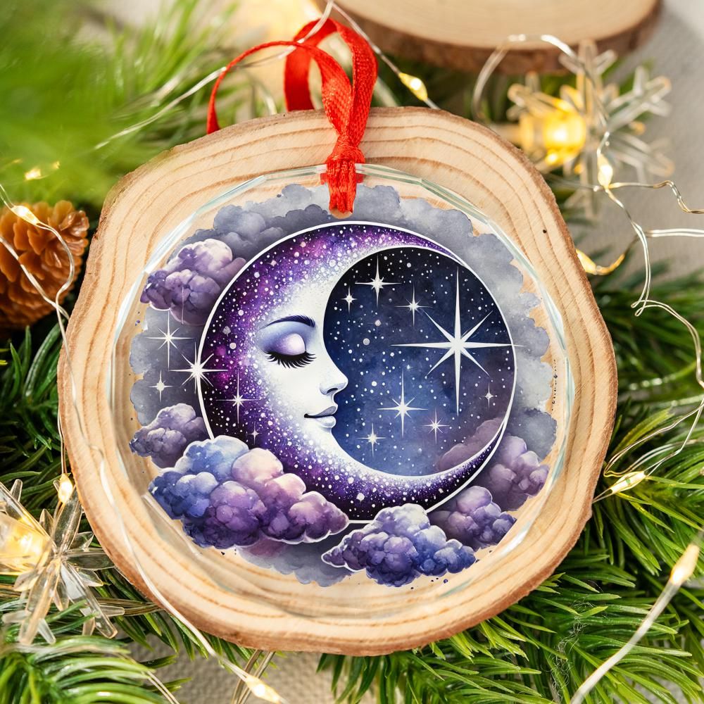 Star Moon Goddess Celestial Glass Ornament Pagan Yule Ornament-MoonChildWorld