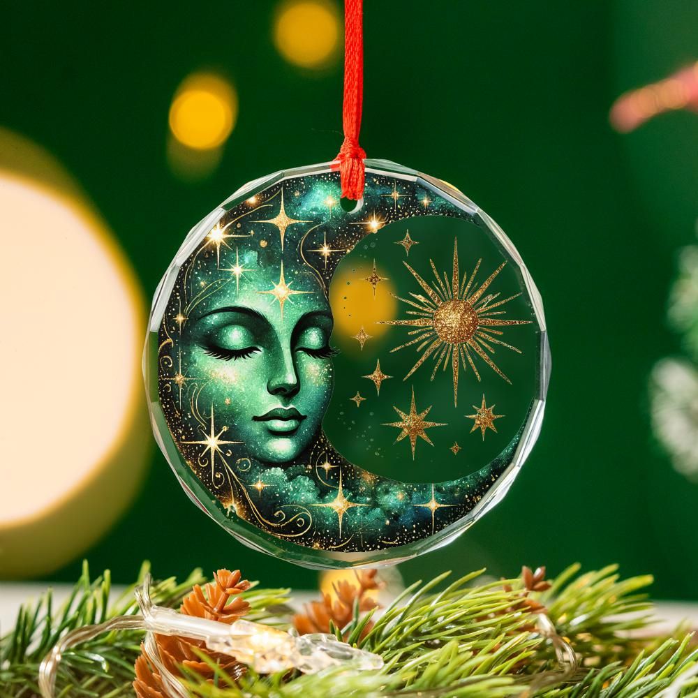 Star Moon Goddess Glass Ornament Pagan Yule Ornament-MoonChildWorld