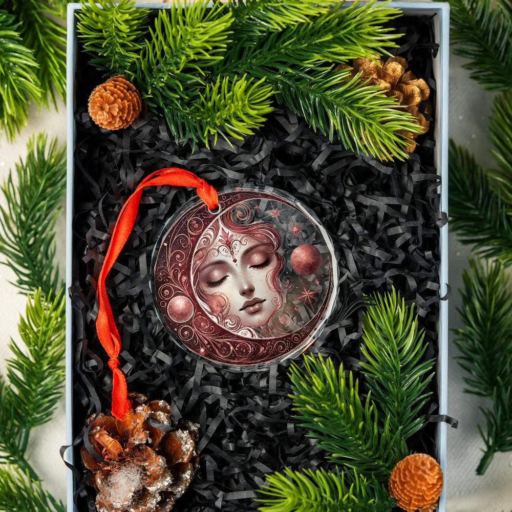 Celestial Moon Goddess Glass Ornament Wicca Christmas Tree Ornament-MoonChildWorld