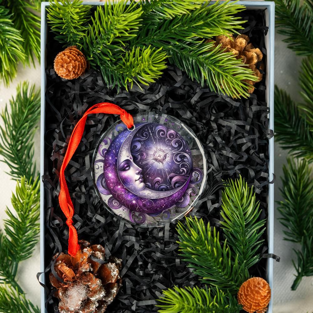 Celestial Moon Goddess Glass Ornament Pagan Yule Ornament-MoonChildWorld