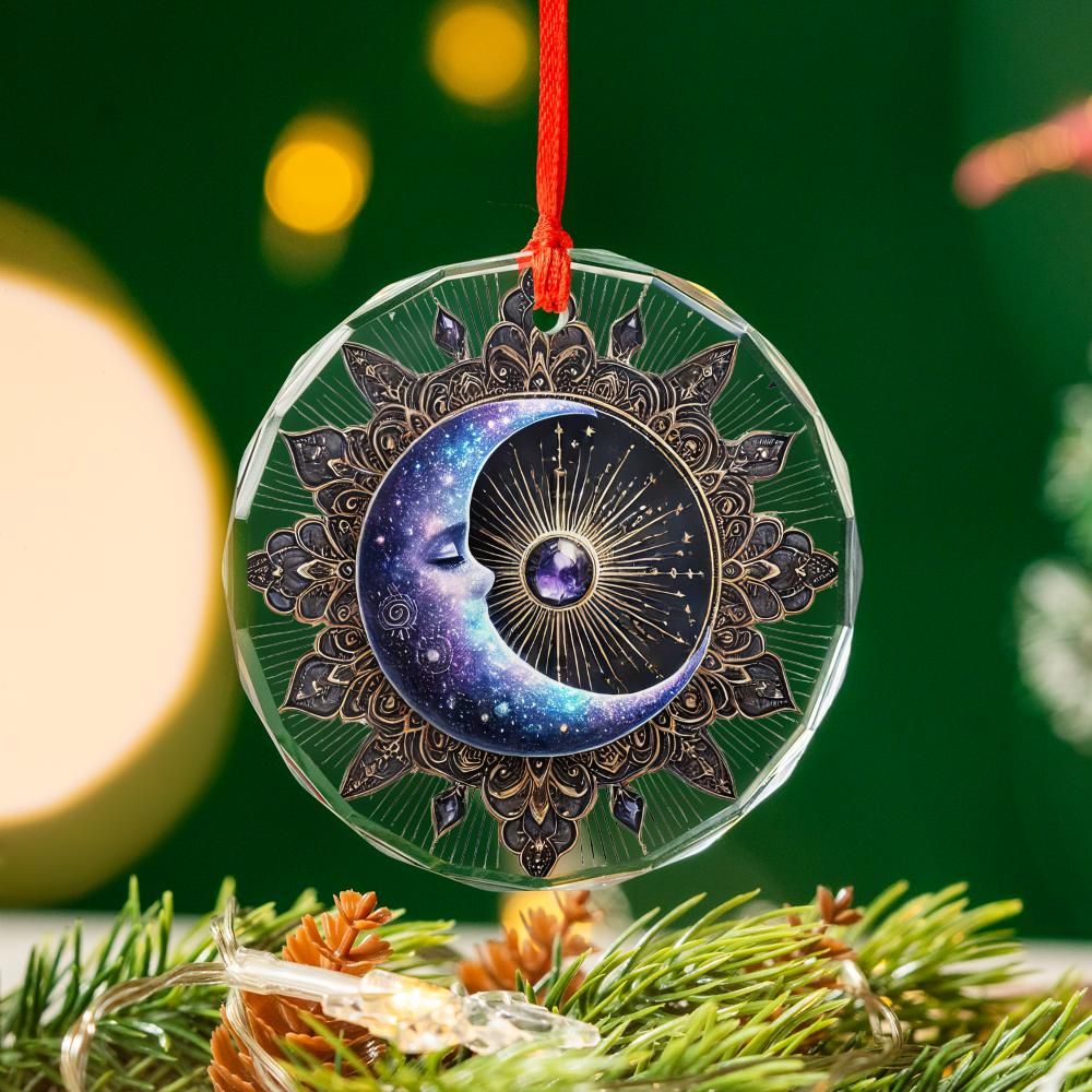 Celestial Moon Glass Ornament Pagan Yule Ornament-MoonChildWorld