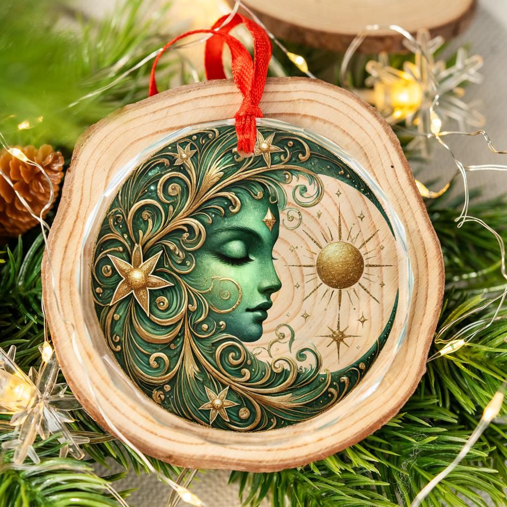 Celestial Sun Moon Goddess Glass Ornament Wicca Christmas Tree Ornament-MoonChildWorld