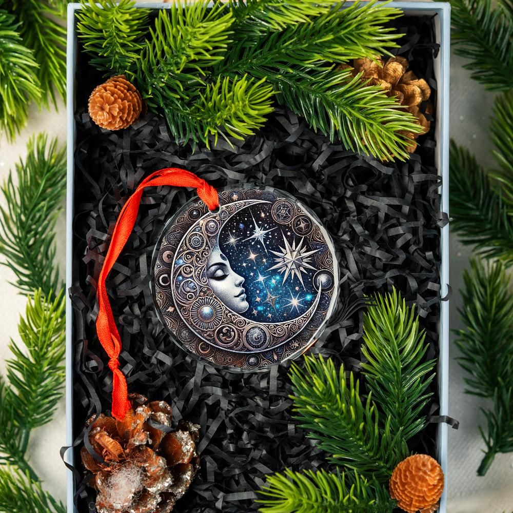 Star Moon Goddess Celestial Glass Ornament Pagan Yule Ornament-MoonChildWorld