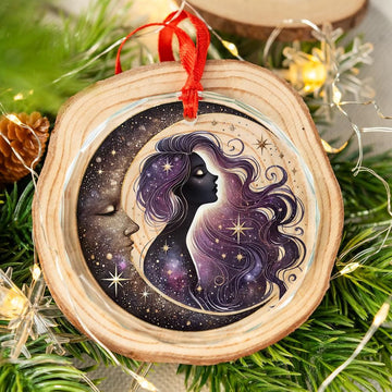 Star Moon Goddess Celestial Glass Ornament Pagan Yule Ornament-MoonChildWorld