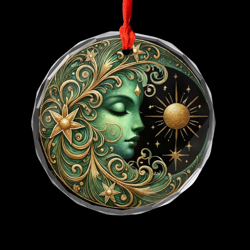 Celestial Sun Moon Goddess Glass Ornament Wicca Christmas Tree Ornament-MoonChildWorld