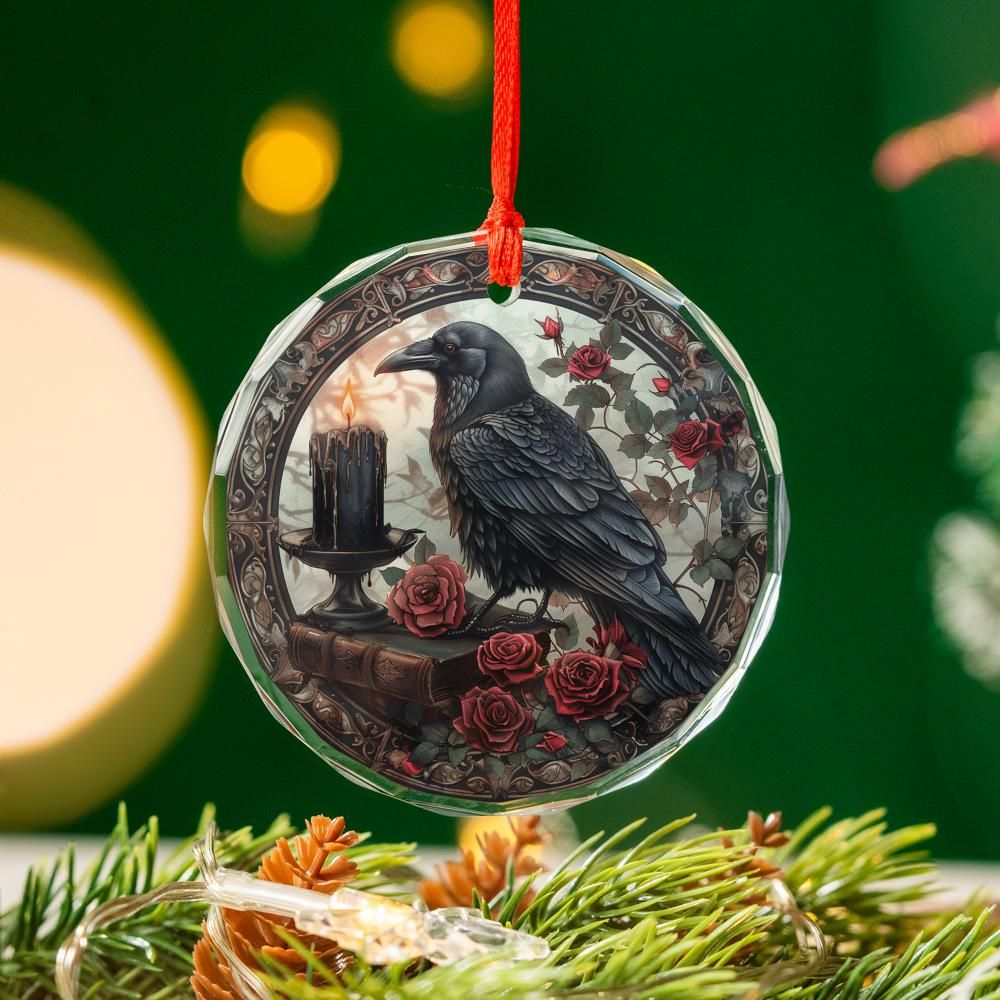 Dark Raven Glass Ornament Gothic Crow Christmas Tree Ornament-MoonChildWorld