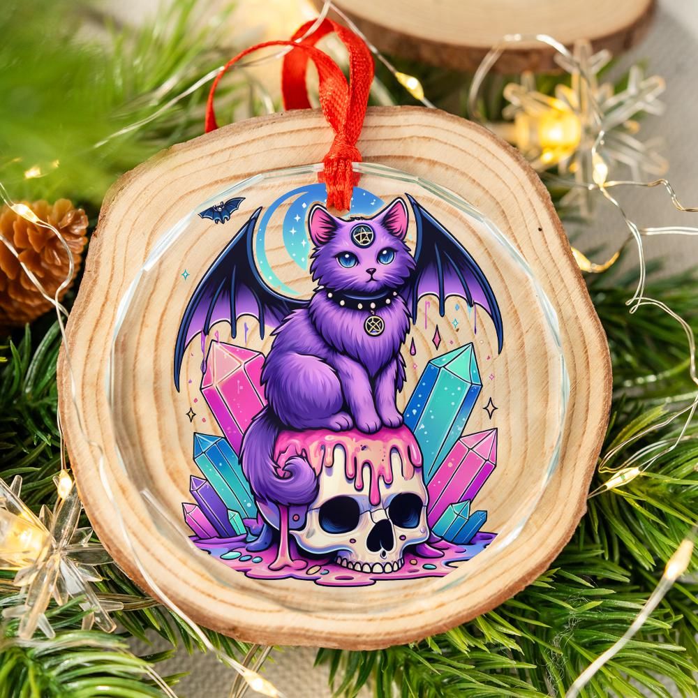 Skull Cat Glass Ornament Gothic Christmas Tree Ornament-MoonChildWorld