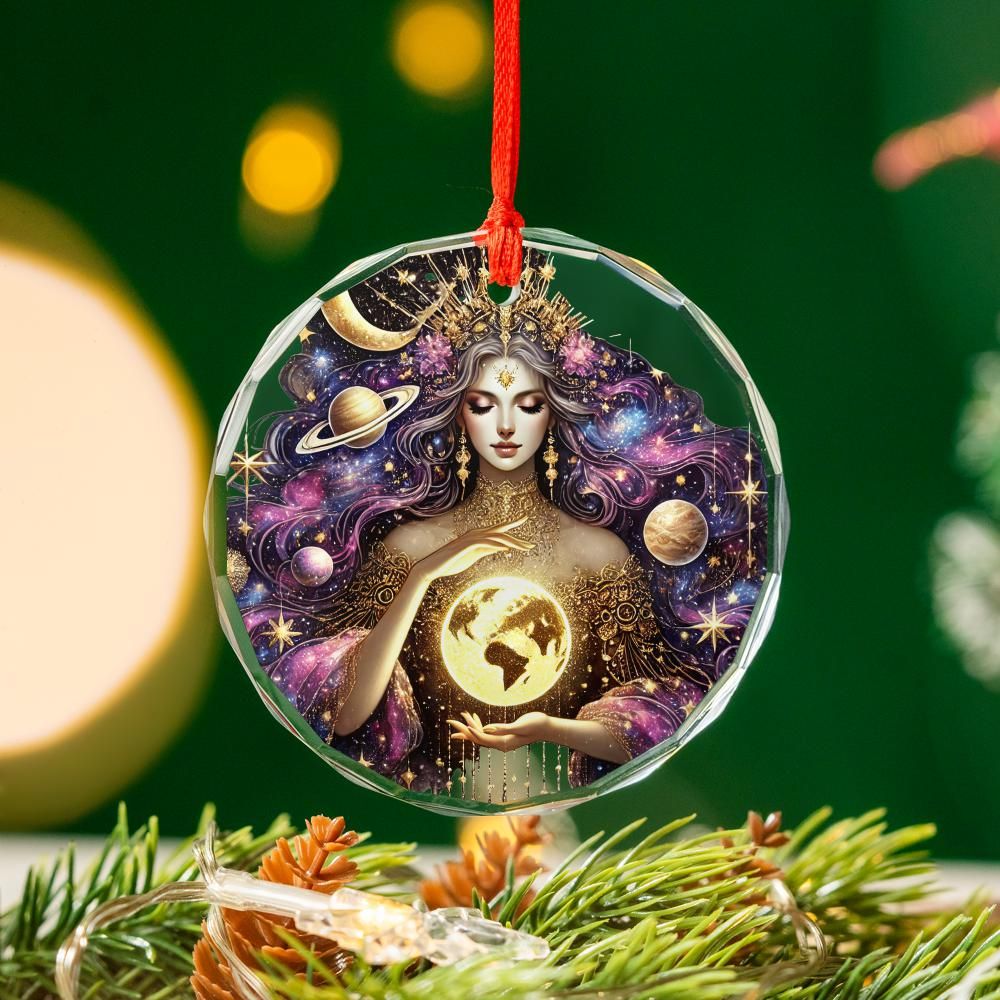 Celestial Moon Goddess Glass Ornament Wicca Christmas Tree Ornament-MoonChildWorld