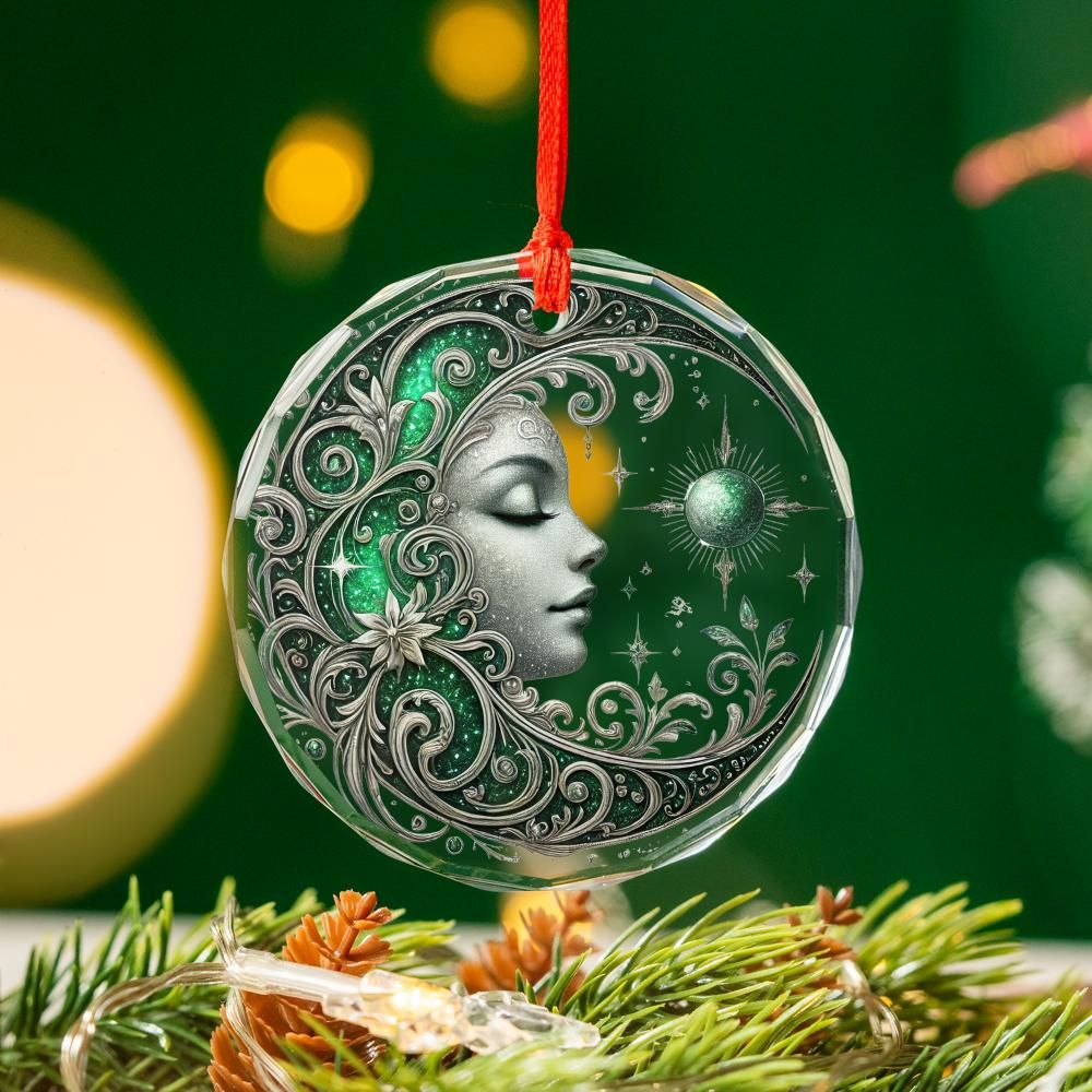 Celestial Moon Goddess Glass Ornament Pagan Yule Ornament-MoonChildWorld