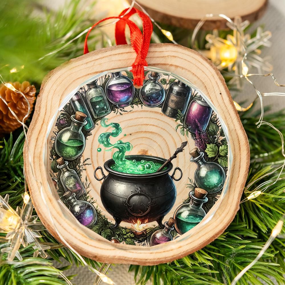 Potion Witch's Cauldron Glass Ornament Wicca Christmas Ornament-MoonChildWorld