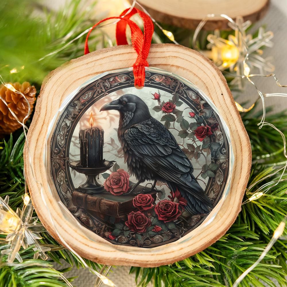 Dark Raven Glass Ornament Gothic Crow Christmas Tree Ornament-MoonChildWorld