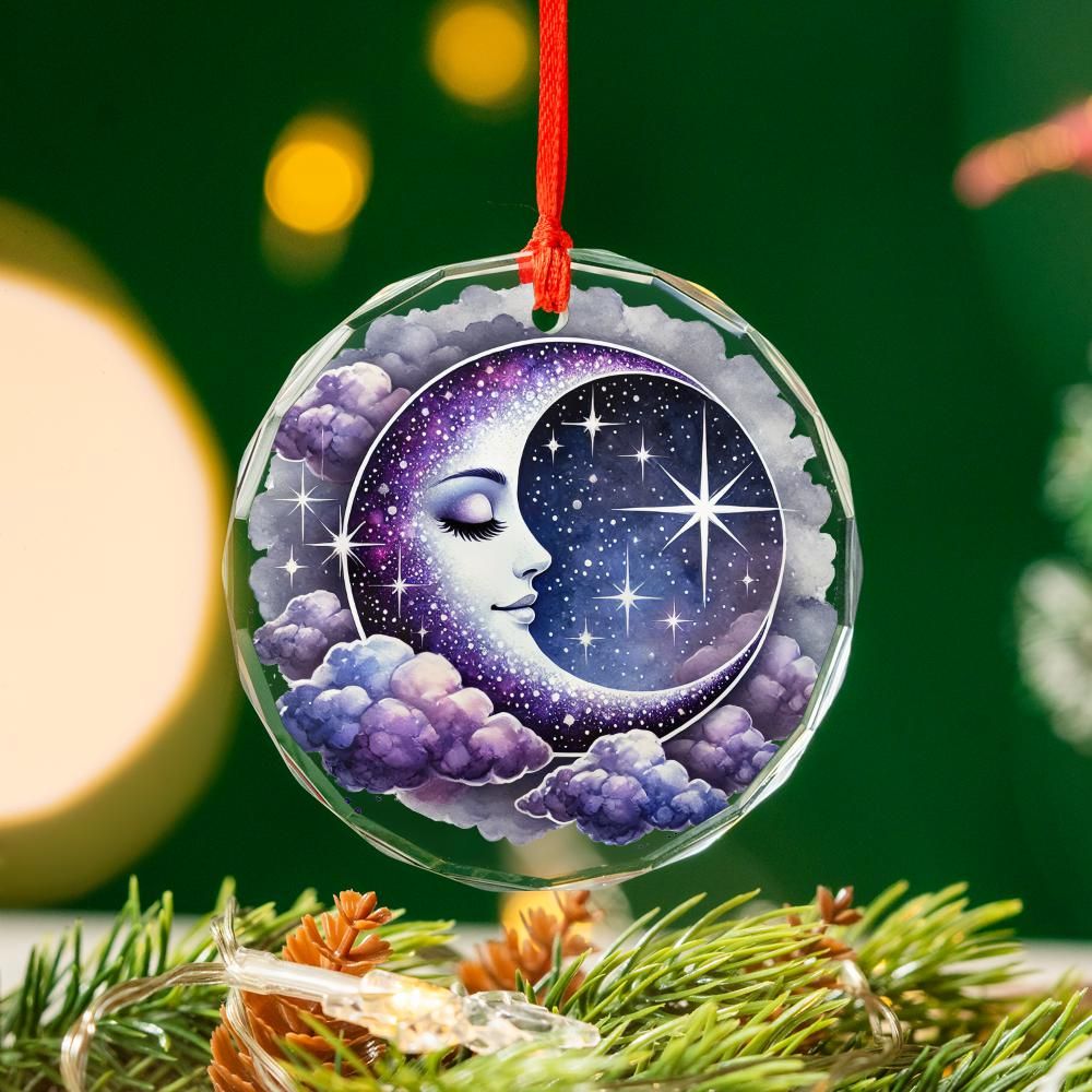 Star Moon Goddess Celestial Glass Ornament Pagan Yule Ornament-MoonChildWorld