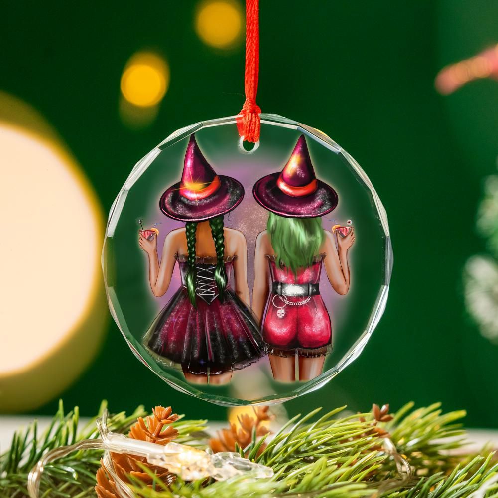 Witch Sisters Glass Ornament Wicca Christmas Tree Ornament-MoonChildWorld