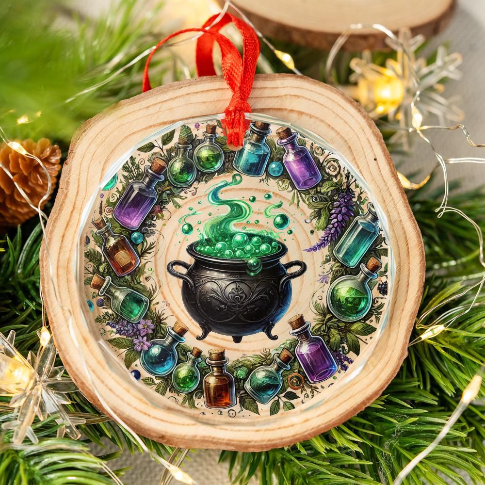 Witch's Cauldron Glass Ornament Wicca Christmas Ornament-MoonChildWorld