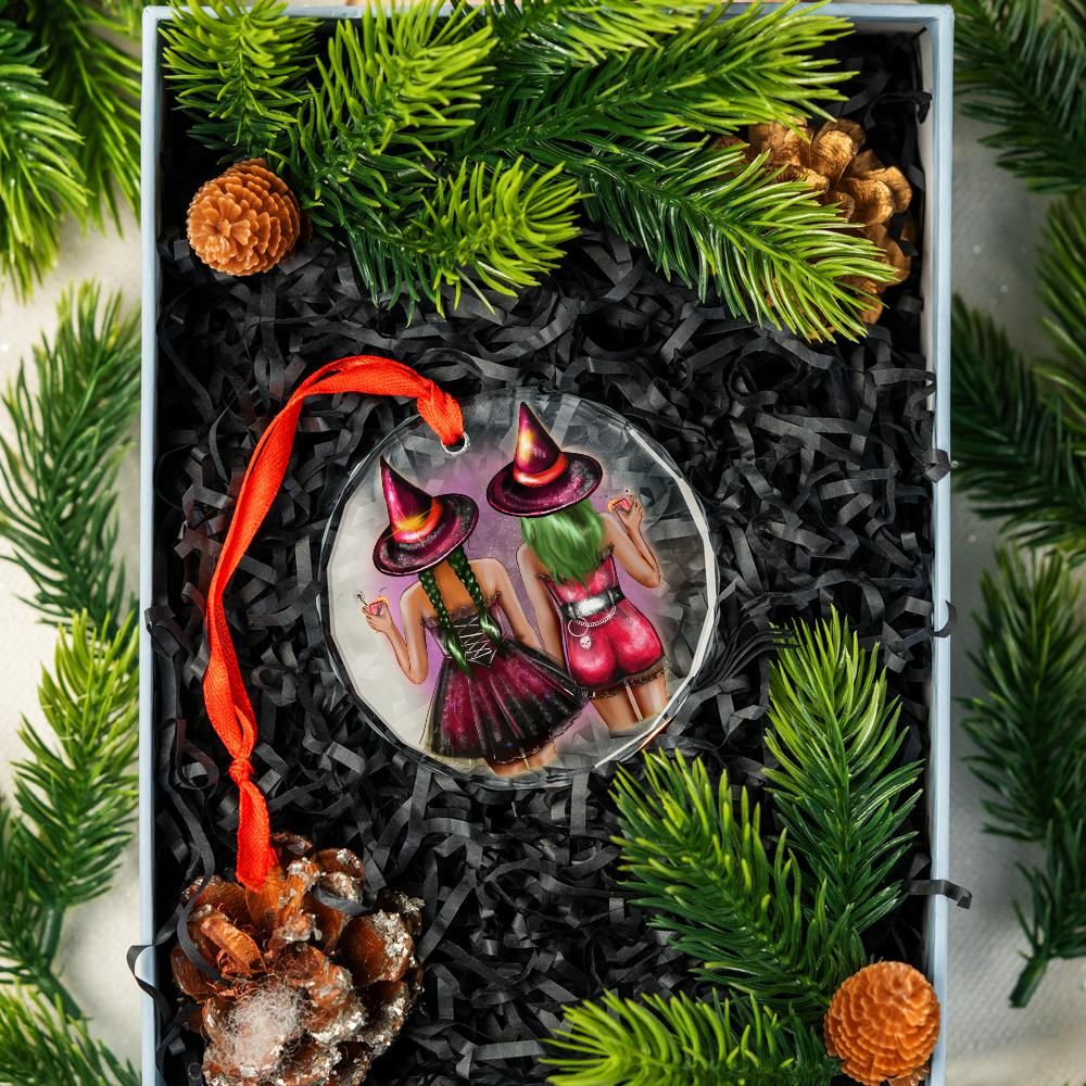 Witch Sisters Glass Ornament Wicca Christmas Tree Ornament-MoonChildWorld