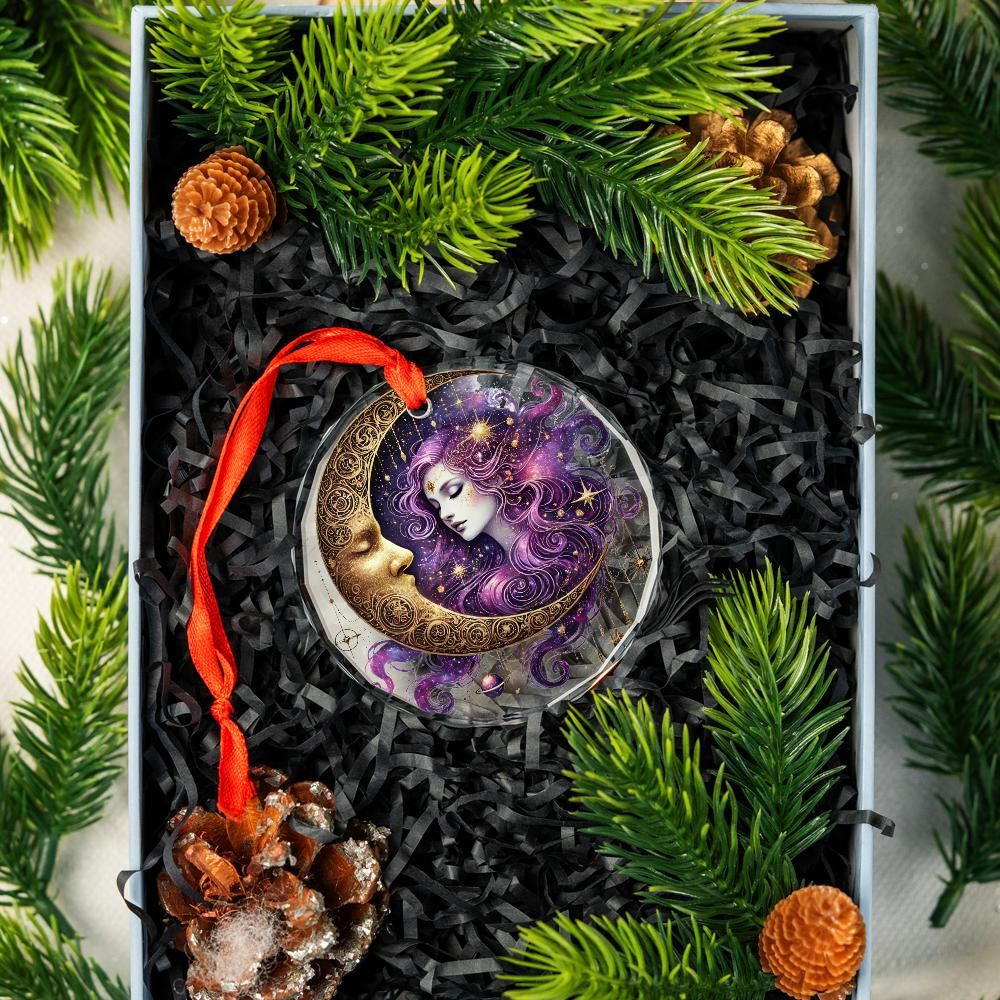 Celestial Moon Goddess Glass Ornament Pagan Yule Ornament-MoonChildWorld