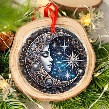 Star Moon Goddess Celestial Glass Ornament Pagan Yule Ornament