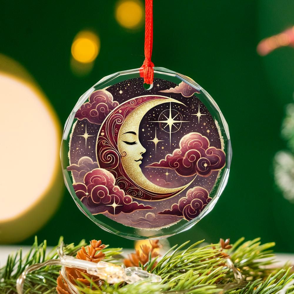 Star Moon Goddess Celestial Glass Ornament Pagan Christmas Ornament-MoonChildWorld