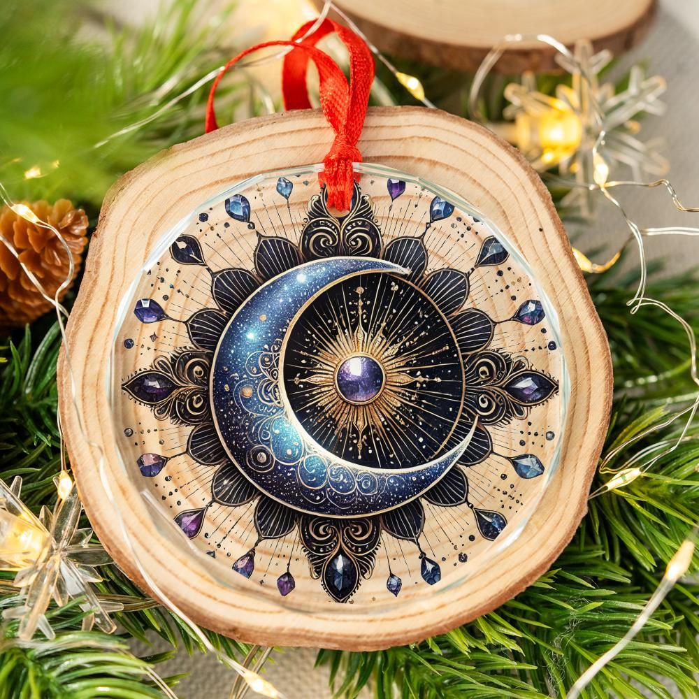 Celestial Sun Moon Glass Ornament Pagan Christmas Tree Ornament-MoonChildWorld