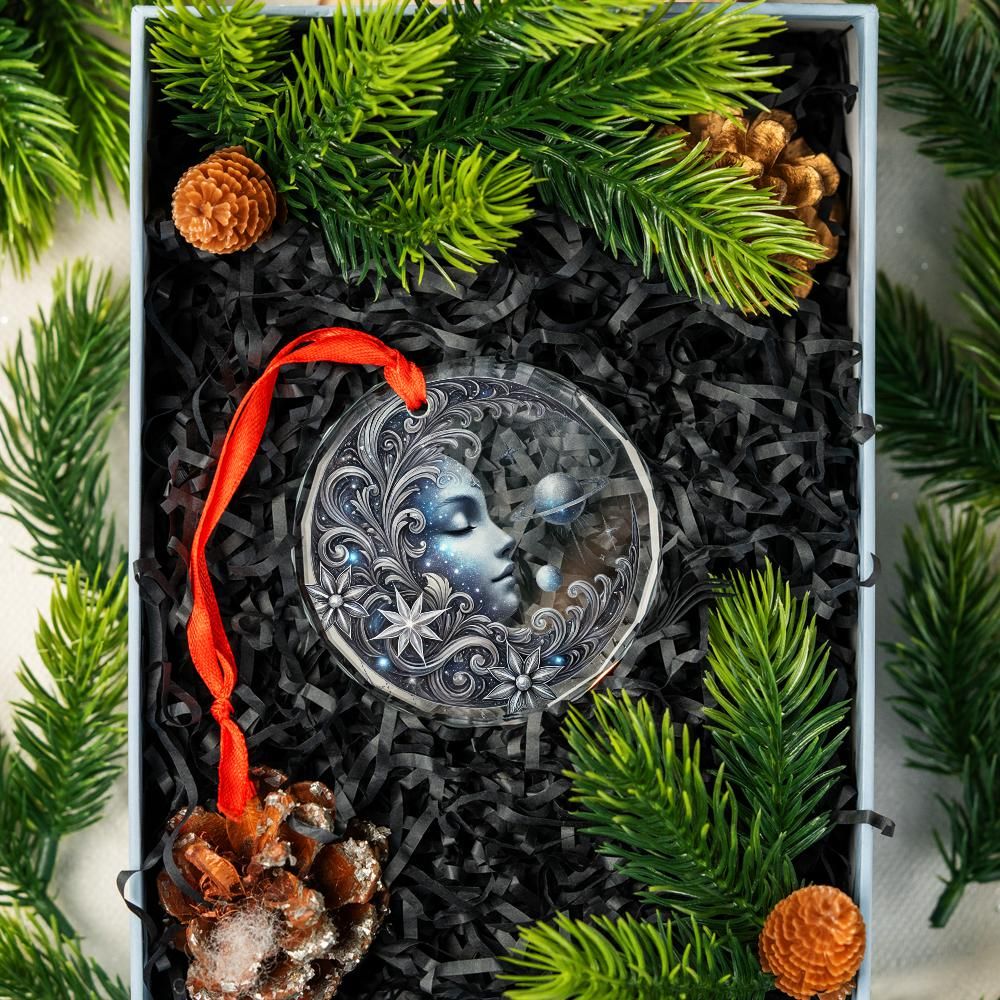 Celestial Goddess Moon Glass Ornament Pagan Christmas Tree Ornament-MoonChildWorld