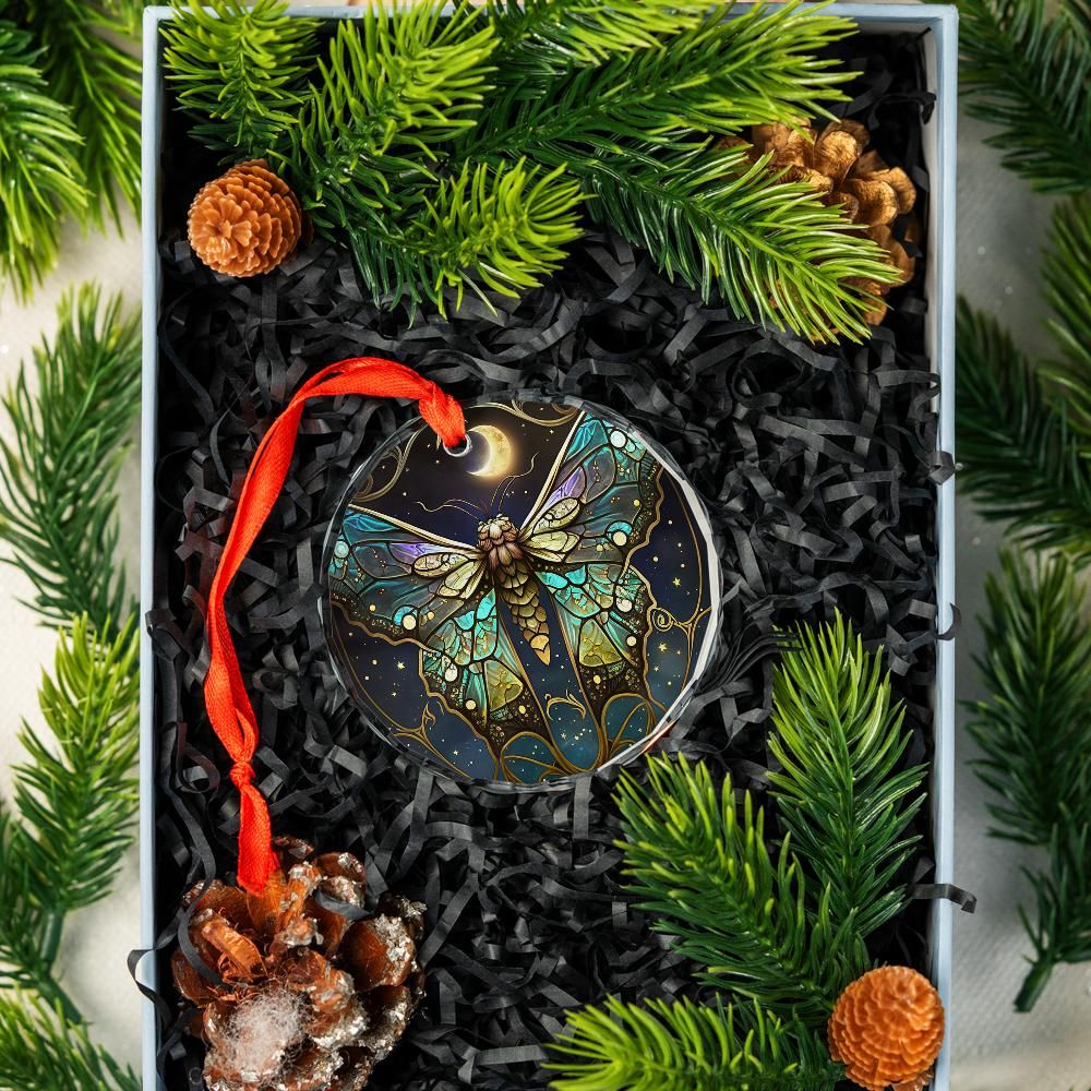 Celestial Moth Glass Ornament Mystical Christmas Tree Ornament-MoonChildWorld