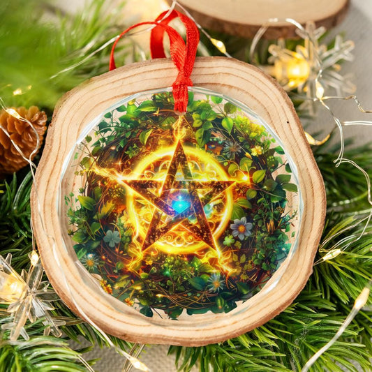 Magic Pentagram Glass Ornament Pentacle Pagan Yule Tree Ornament