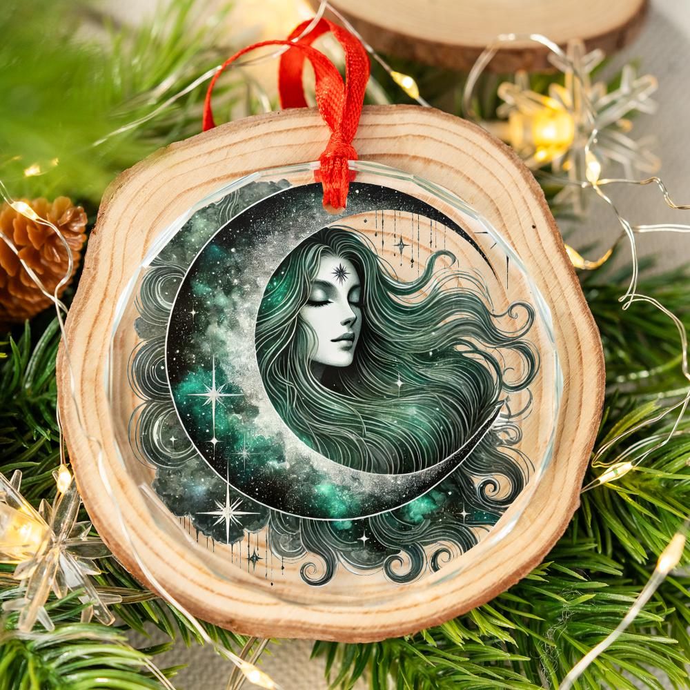 Celestial Moon Goddess Glass Ornament Pagan Yule Ornament-MoonChildWorld