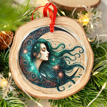 Celestial Moon Goddess Glass Ornament Pagan Yule Ornament-MoonChildWorld