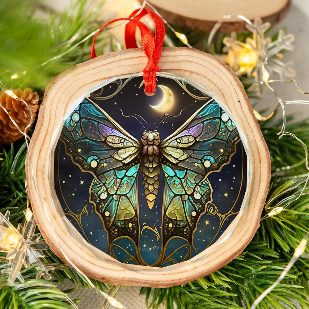 Celestial Moth Glass Ornament Mystical Christmas Tree Ornament-MoonChildWorld