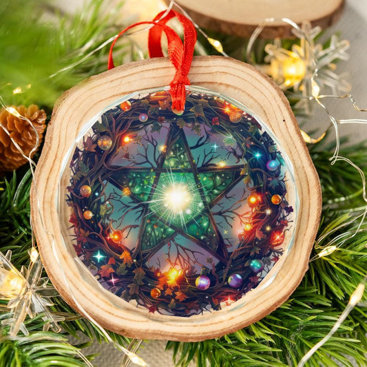 Magic Pentagram Glass Ornament Pentacle Pagan Yule Tree Ornament