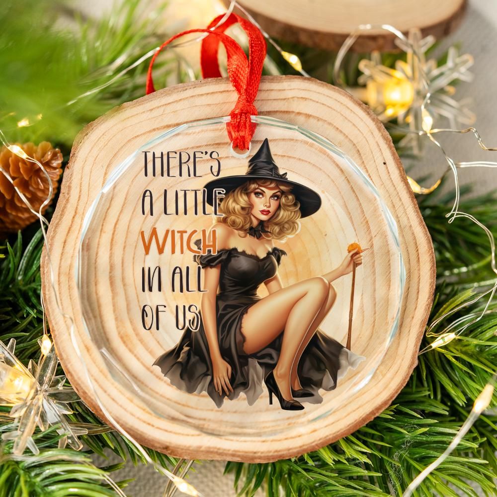 Little Witch Glass Ornament Witchy Christmas Tree Ornament-MoonChildWorld