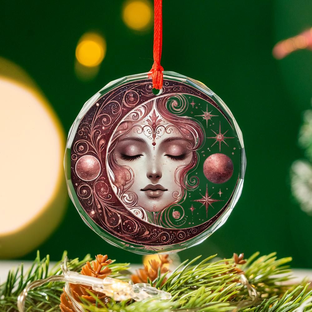 Celestial Moon Goddess Glass Ornament Wicca Christmas Tree Ornament-MoonChildWorld