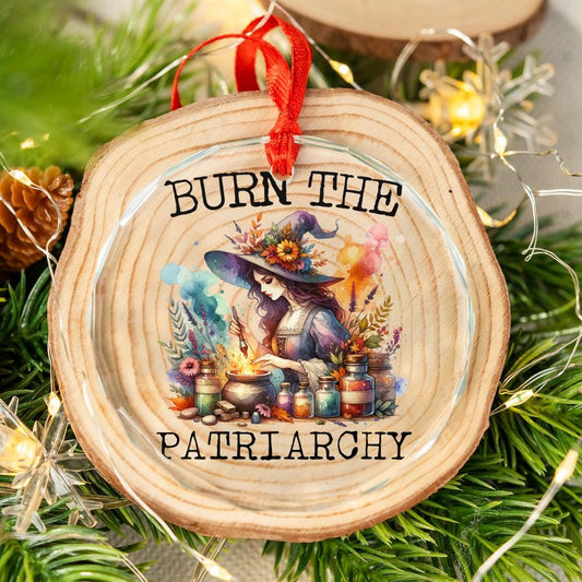 Burn The Patriarchy Witch Glass Ornament Magic Christmas Tree Ornament