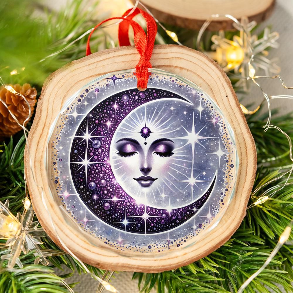 Celestial Moon Goddess Glass Ornament Wicca Christmas Tree Ornament-MoonChildWorld