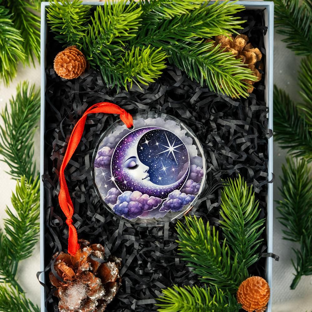 Star Moon Goddess Celestial Glass Ornament Pagan Yule Ornament-MoonChildWorld