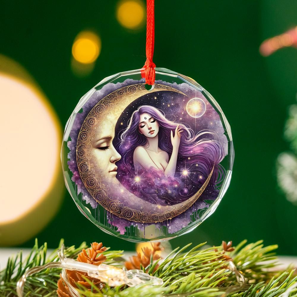 Celestial Moon Goddess Glass Ornament Wicca Christmas Tree Ornament-MoonChildWorld