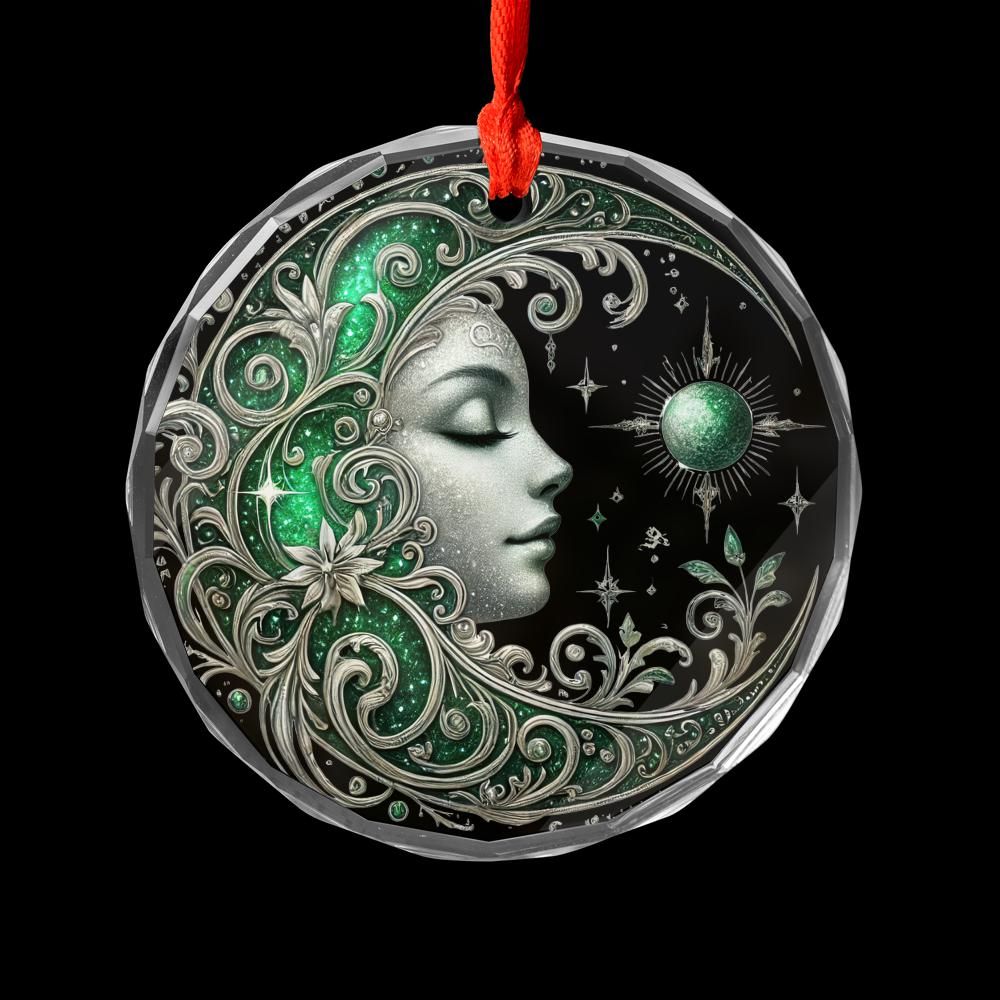 Celestial Moon Goddess Glass Ornament Pagan Yule Ornament-MoonChildWorld