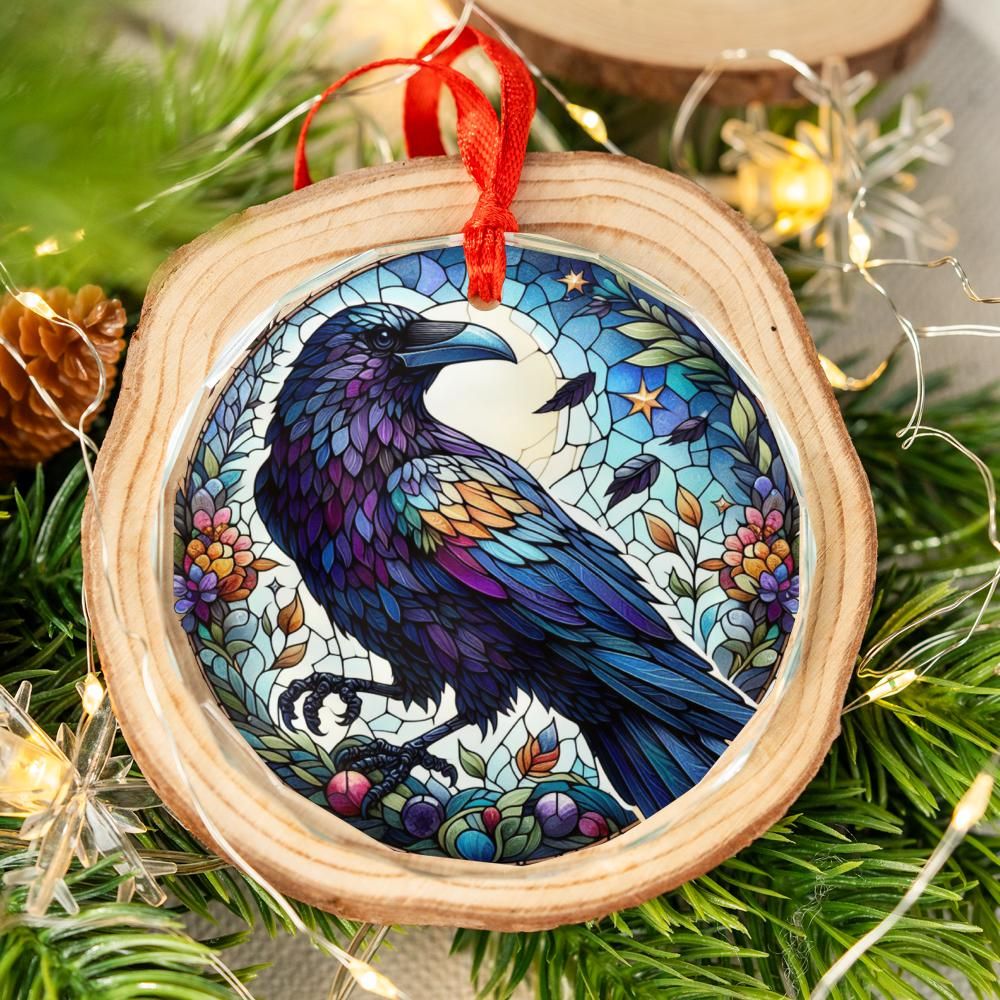 Beautiful Raven Glass Ornament Witchy Crow Christmas Tree Ornament-MoonChildWorld