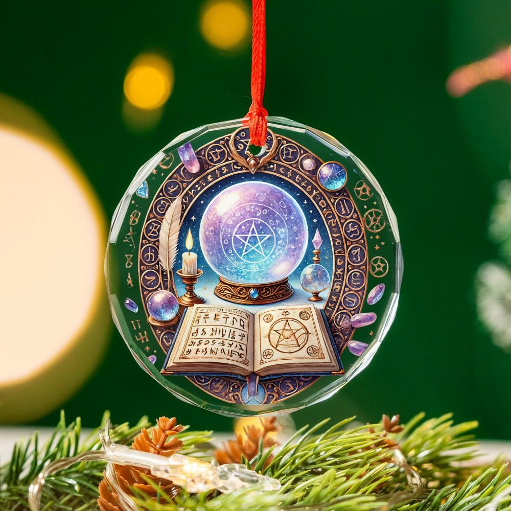 Magic book Crystal ball Witchy Glass Ornament Wicca Christmas Ornament-MoonChildWorld