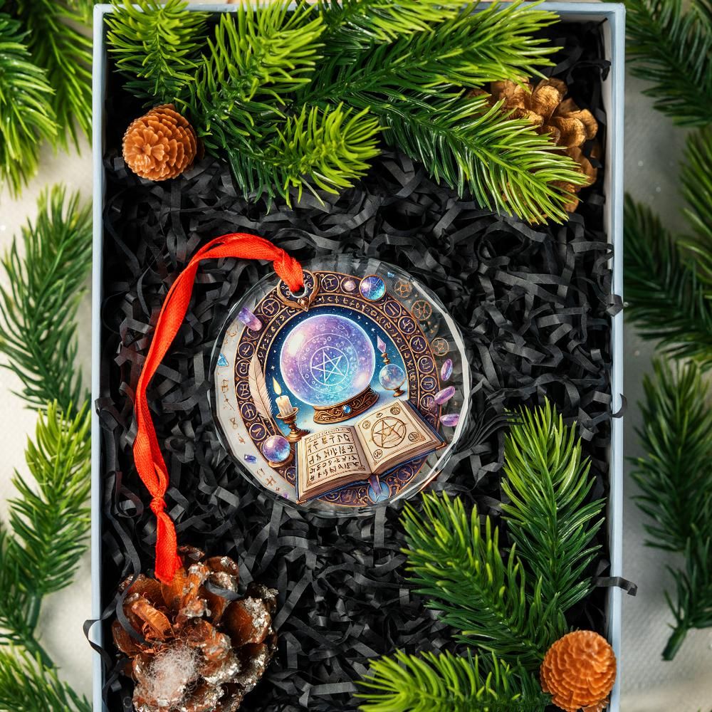 Magic book Crystal ball Witchy Glass Ornament Wicca Christmas Ornament-MoonChildWorld