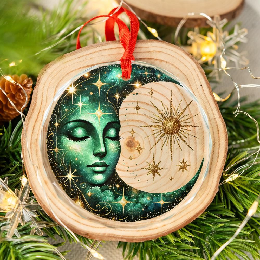 Star Moon Goddess Glass Ornament Pagan Yule Ornament-MoonChildWorld