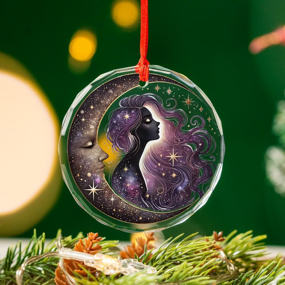 Star Moon Goddess Celestial Glass Ornament Pagan Yule Ornament-MoonChildWorld