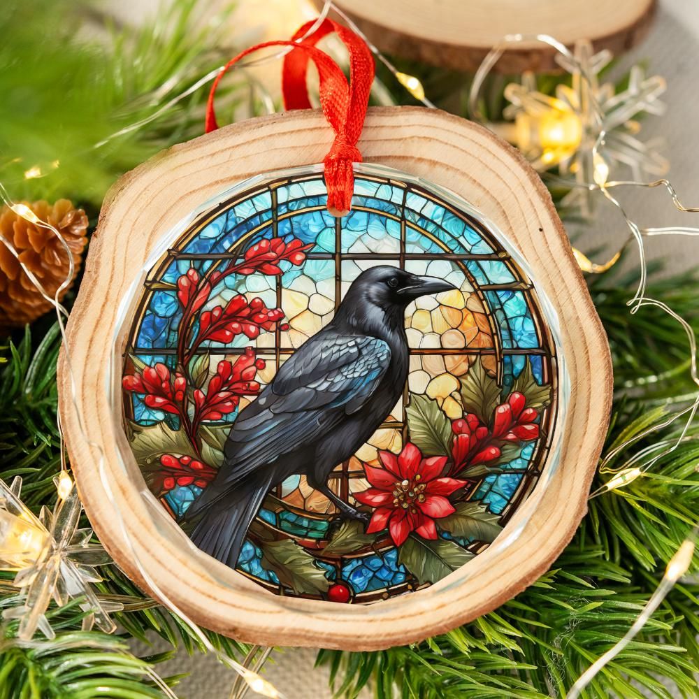 Dark Crow Glass Ornament Black Raven Gothic Christmas Tree Ornament-MoonChildWorld