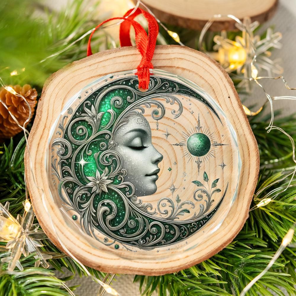 Celestial Moon Goddess Glass Ornament Pagan Yule Ornament-MoonChildWorld