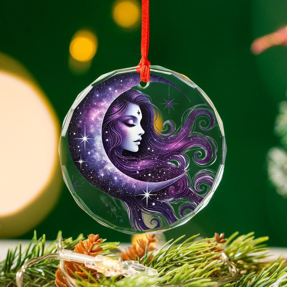 Celestial Moon Goddess Glass Ornament Wicca Christmas Tree Ornament-MoonChildWorld