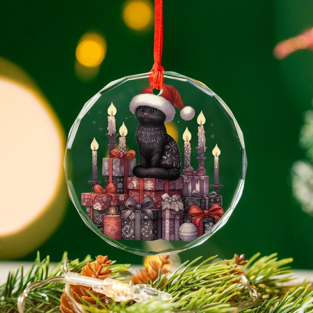 Black Cat Mystic Glass Ornament Witchy Christmas Ornament-MoonChildWorld